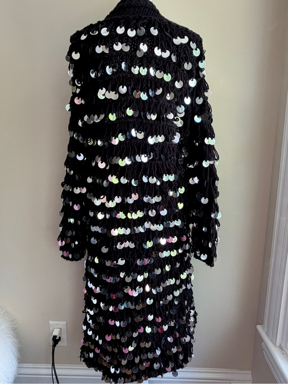 Zara Knit Women's Small Black Sequin-Embellished Knit Long Cardigan - Picture 3 of 4